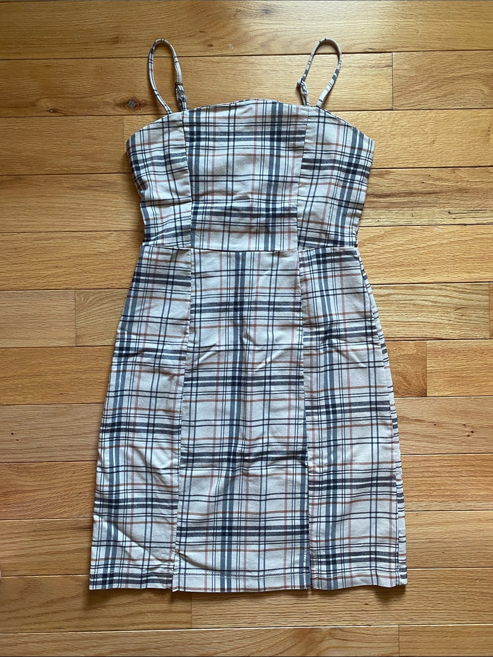 Altar'd State | Plaid Spaghetti-Strap Bodycon Mini Dress in Cream and Black